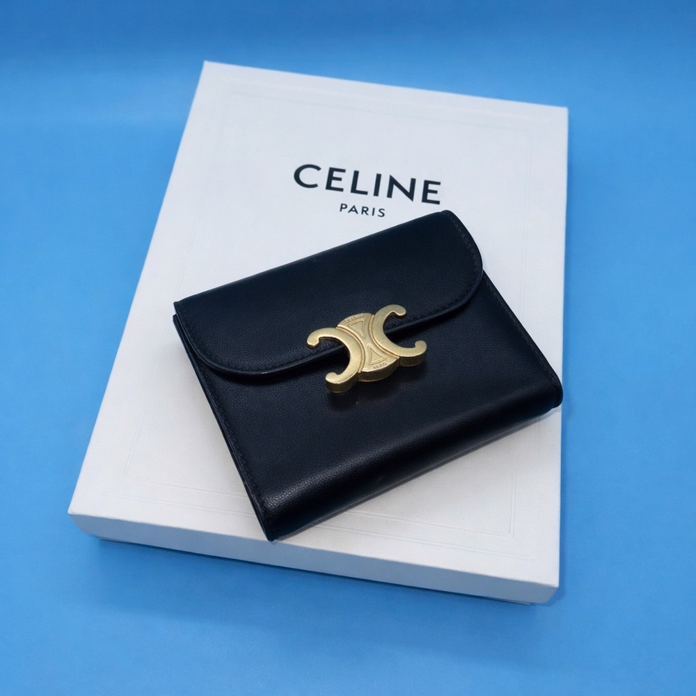 SMALL FLAP WALLET TRIOMPHE IN SHINY CALFSKIN